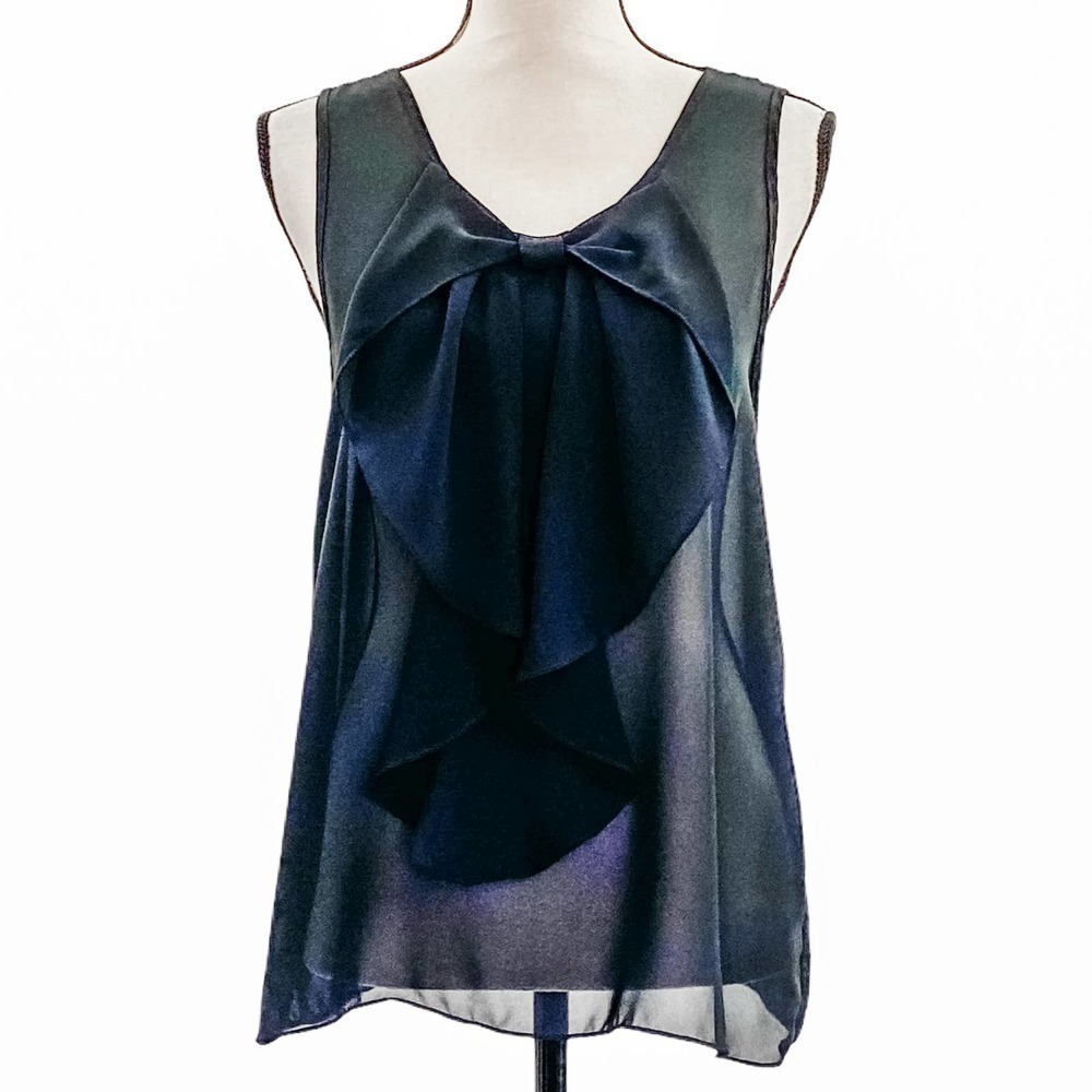 BY & By Sheer Black Ruffled Sleeveless Blouse M